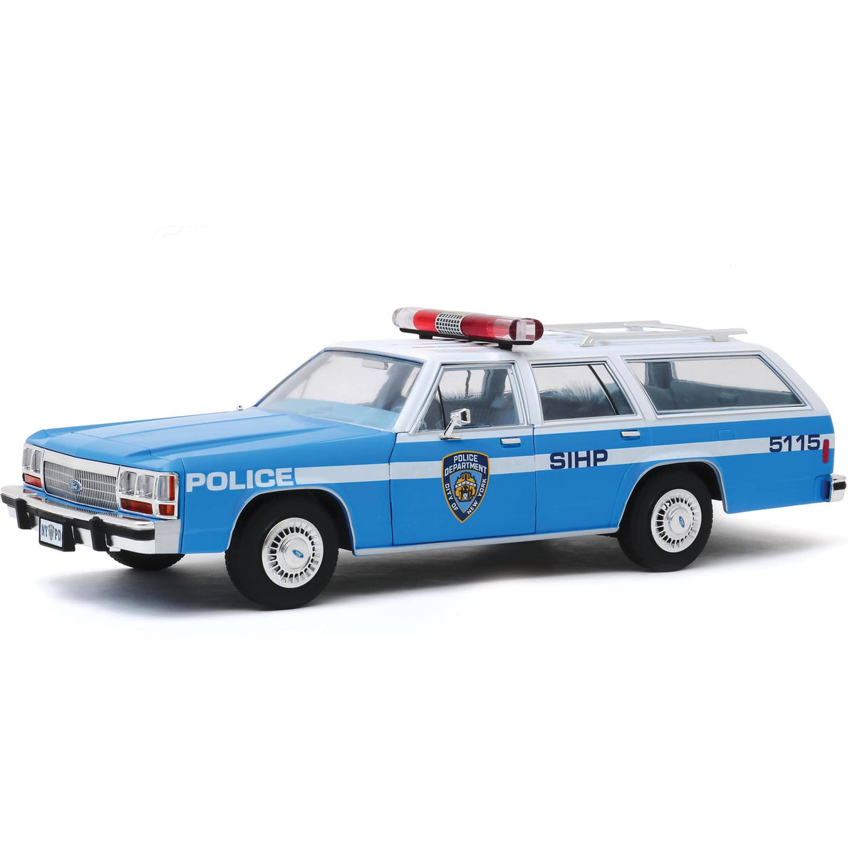 1988 Ford LTD Crown Victoria Wagon Light Blue and White 1/18 Diecast Model Car P76076