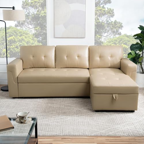 Black Air Leather L-Shaped Sleeper Sofa with Storage Chaise L9660