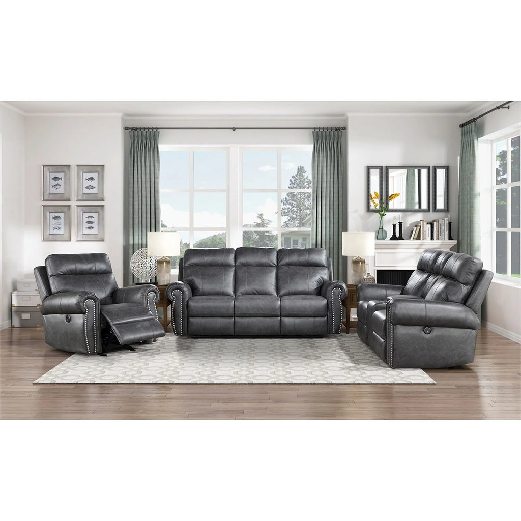 Gray Faux Leather Double Reclining Love Seat S80074
