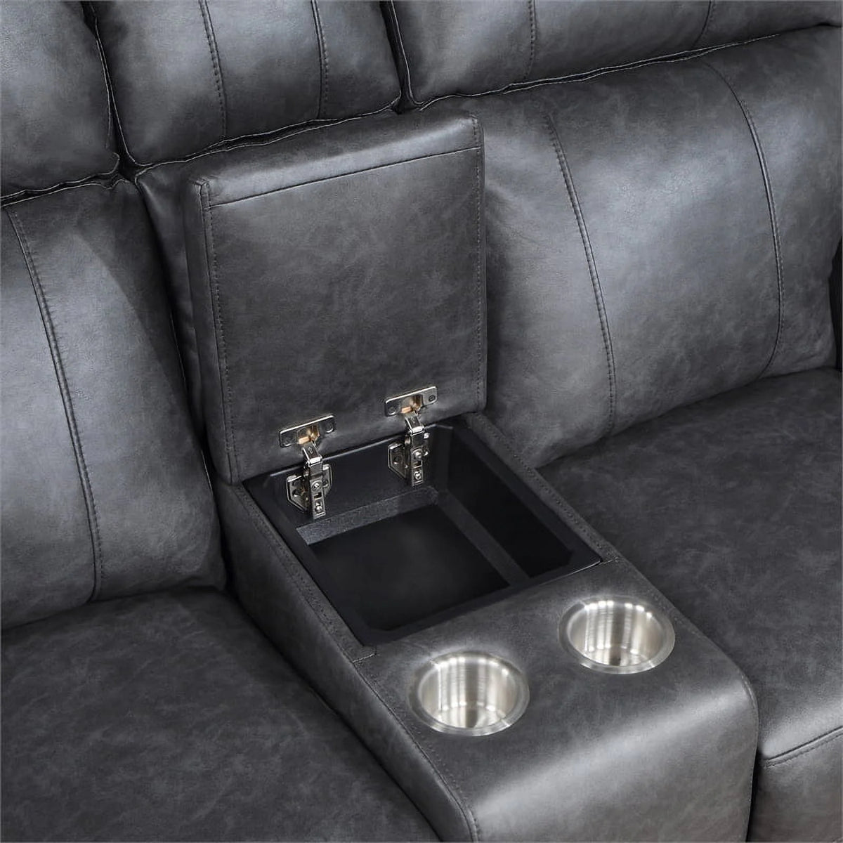 Gray Faux Leather Double Reclining Love Seat S80074