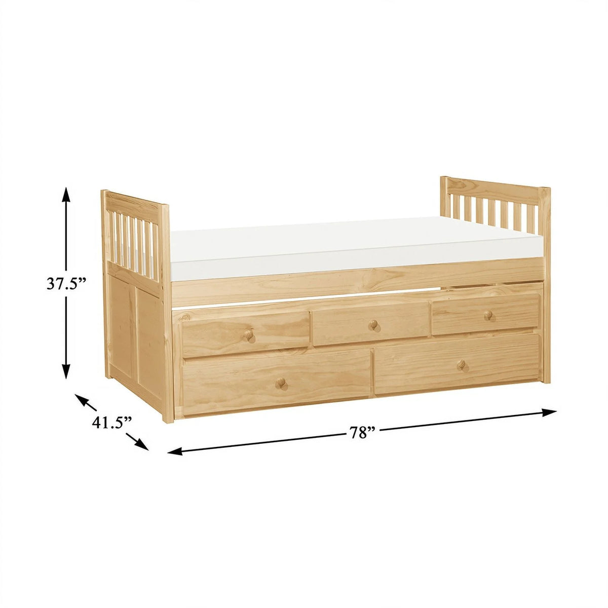 Natural Pine Wood Twin Trundle Bed F314532