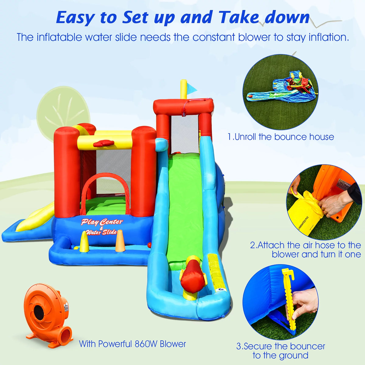 9-in-1 Inflatable Water Slide Bounce Castle Splash Pool K218937