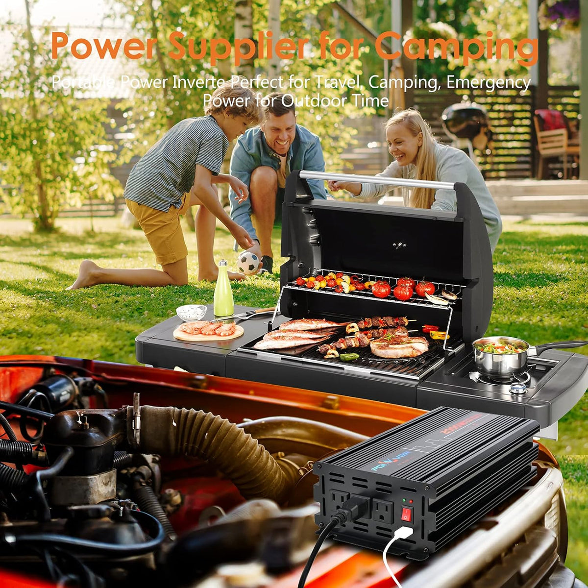 2000W Power Inverter DC 12V to AC 110V with Triple AC Outlets 1 USB Port D788