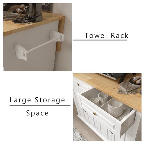 White Rolling Kitchen Island with Drop Leaf and Storage Cabinet D89623