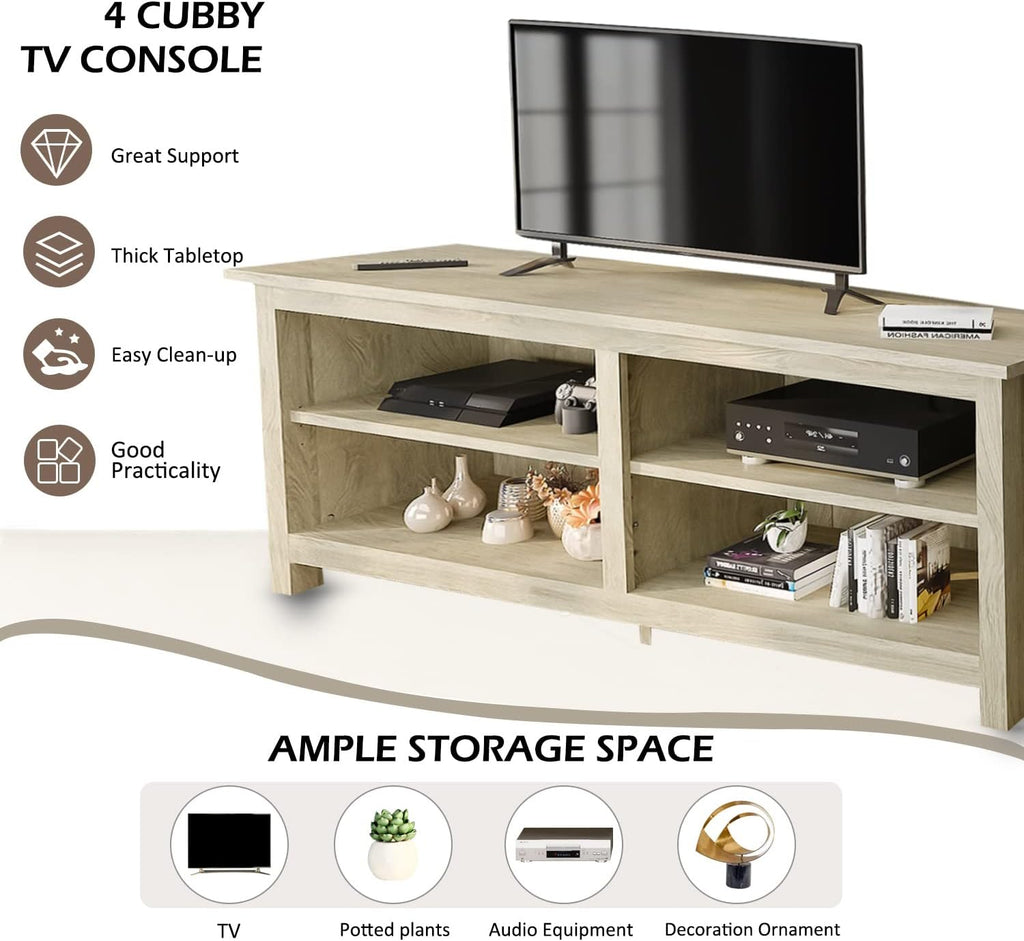 58 Modern TV Stand with 4 Open Storage Cabinets, Oak H726348