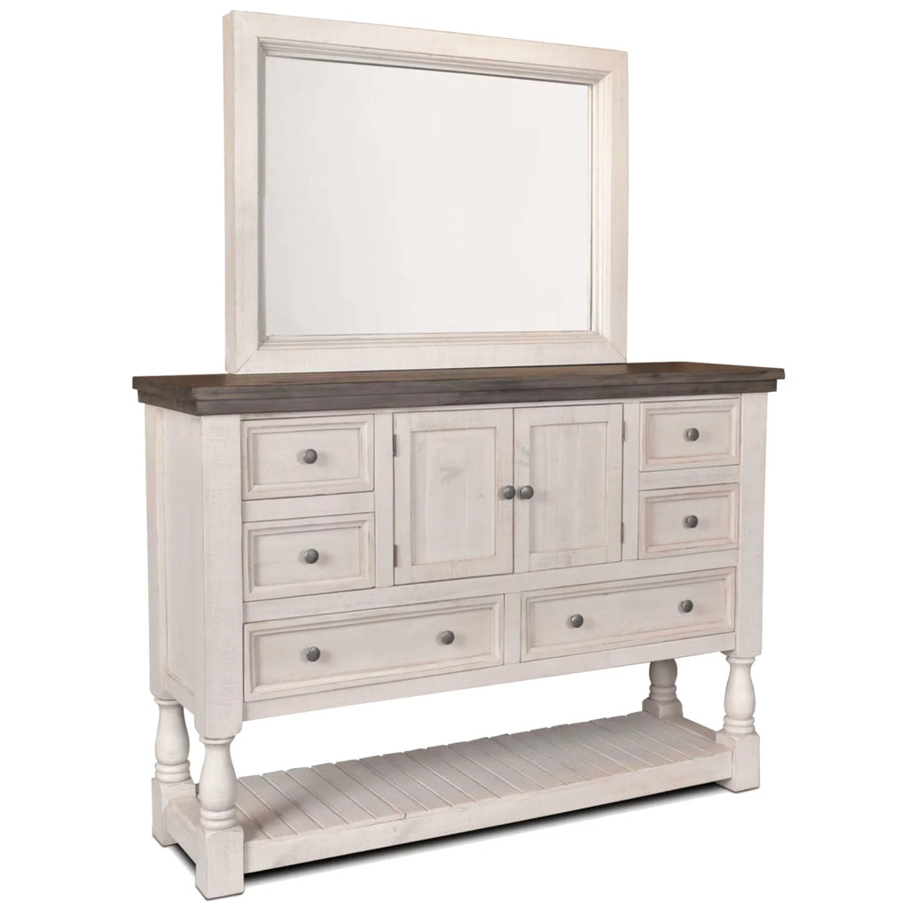 Rustic French 6 Drawer Dresser and Mirror Set A685
