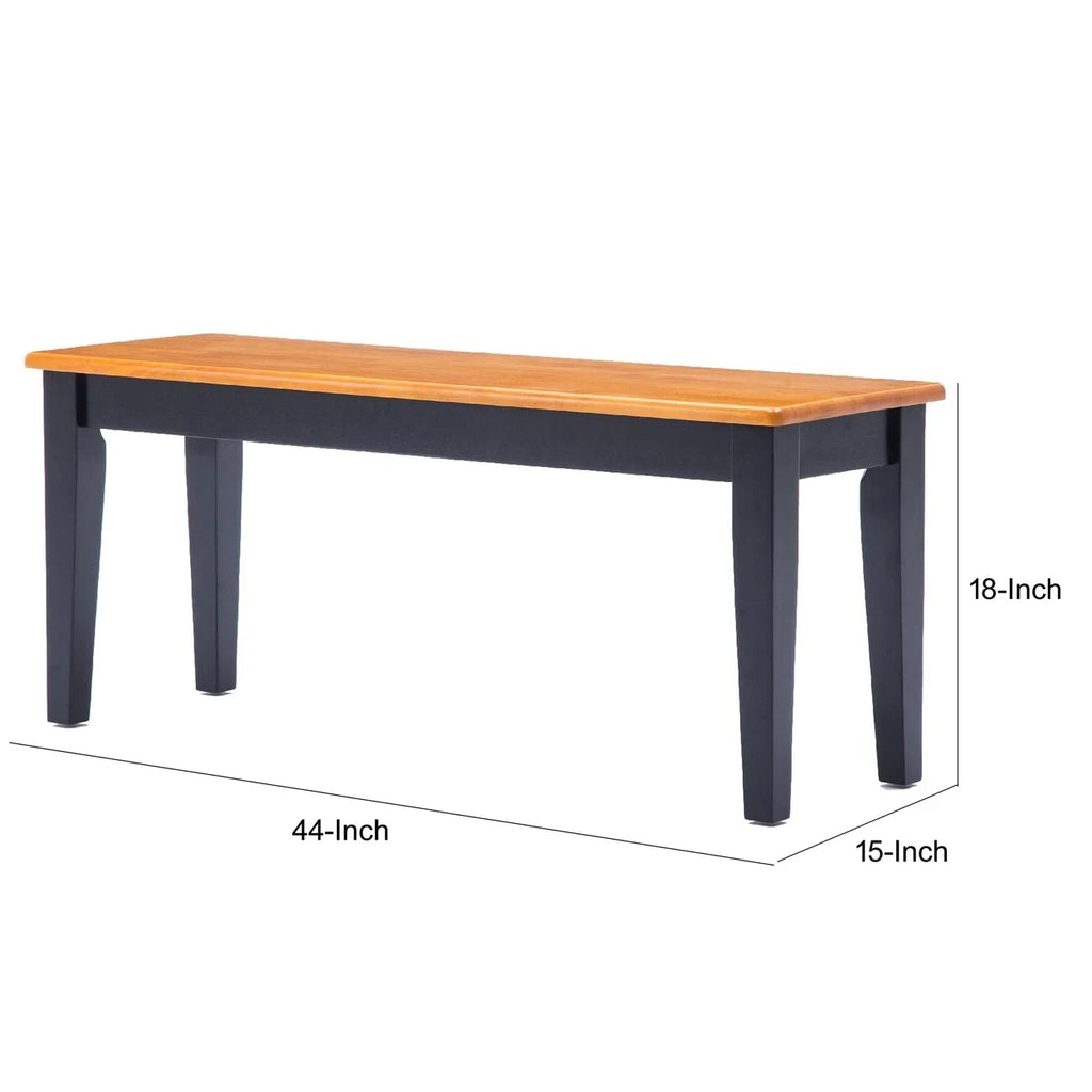 44 Inch Two Tone Dining Bench Tapered Legs Oak Jet Black Wood R341