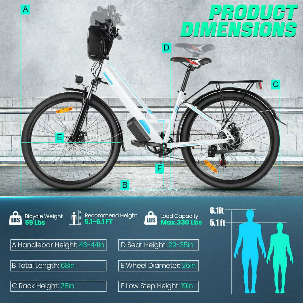 26'' Electric Bike with Carrier Rack S2221