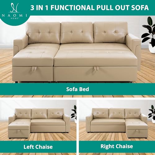 Black Air Leather L-Shaped Sleeper Sofa with Storage Chaise L9660