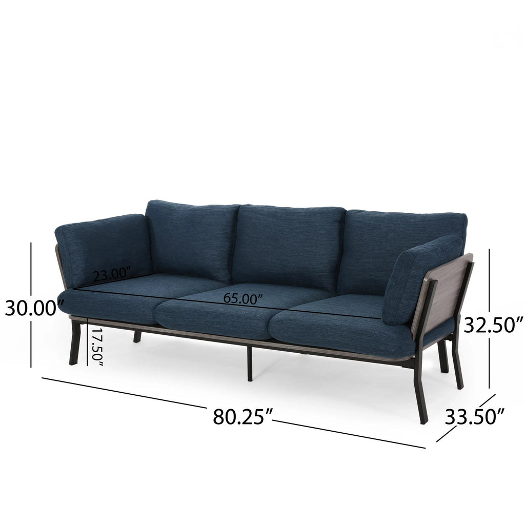 Navy Blue 3 Seater Wood Frame Sofa with Pillows L559