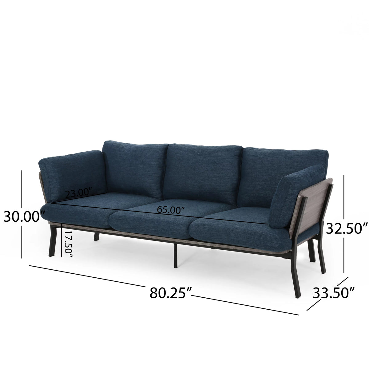 Navy Blue 3 Seater Wood Frame Sofa with Pillows L559