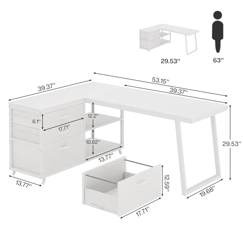 L-Shaped Desk with 3 Drawers and Shelves Y455947