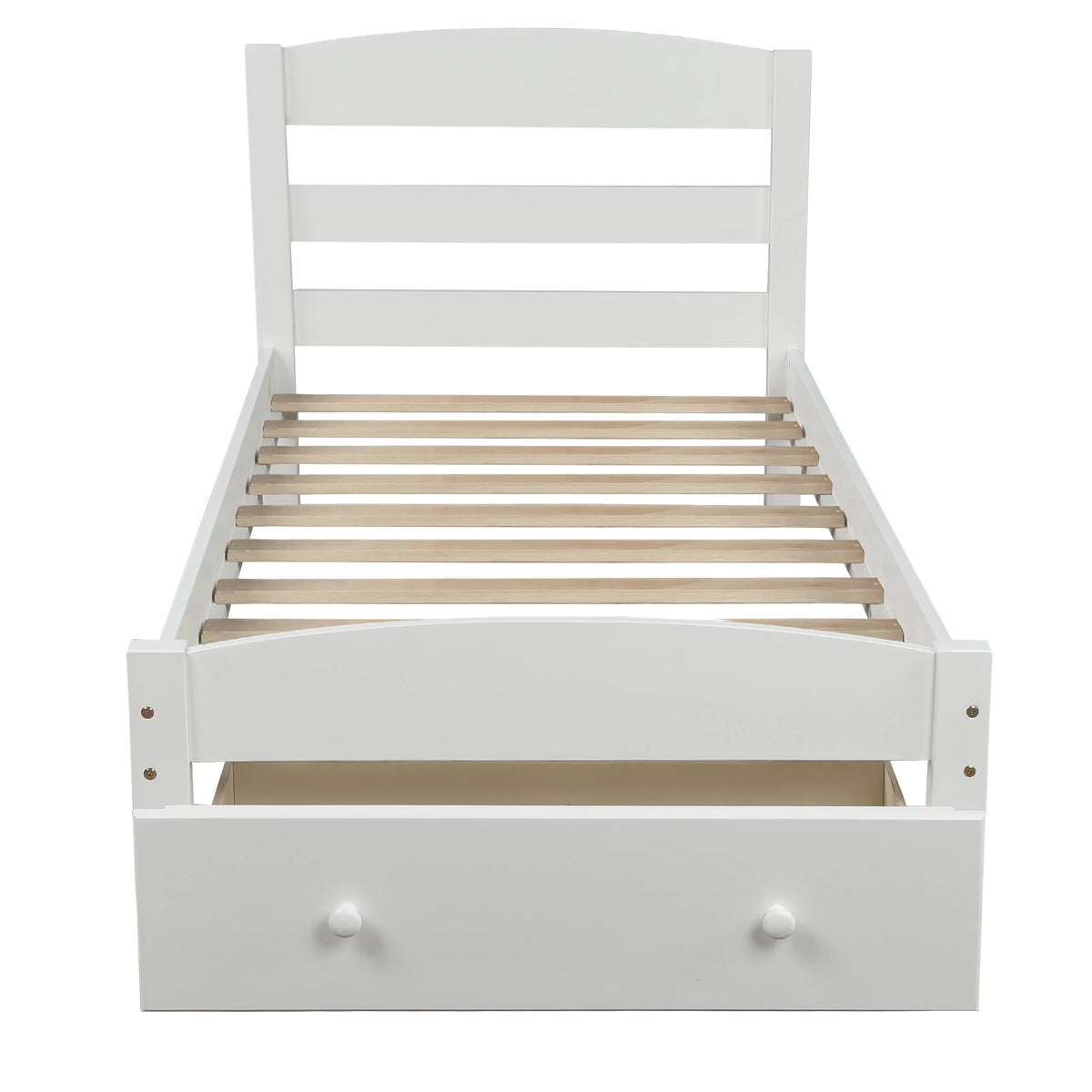 White Twin Solid Wood Bed Frame with Storage Drawer T304