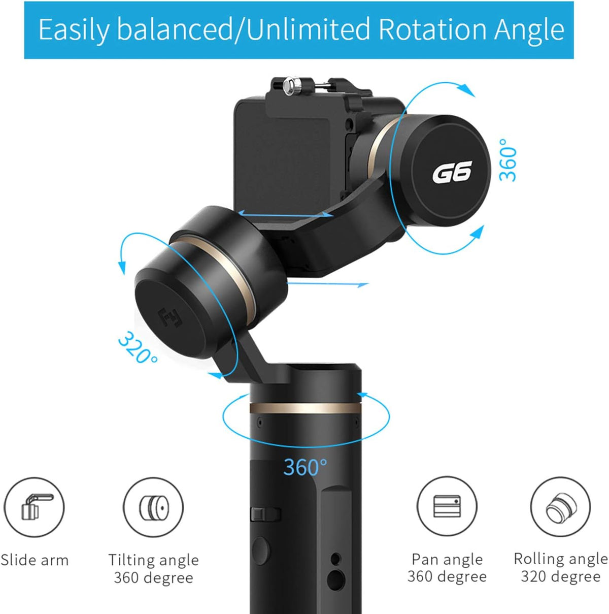 3-Axis Gimbal Stabilizer Telescoping Handheld for Action Camera with Mini Tripod J88622
