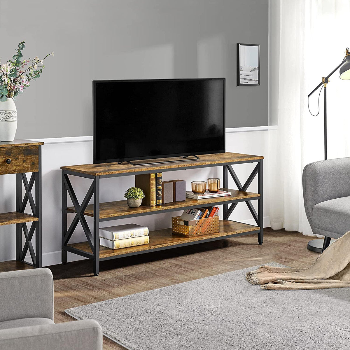 Rustic Brown 63 Inch 3 Tiers TV Stand V373202