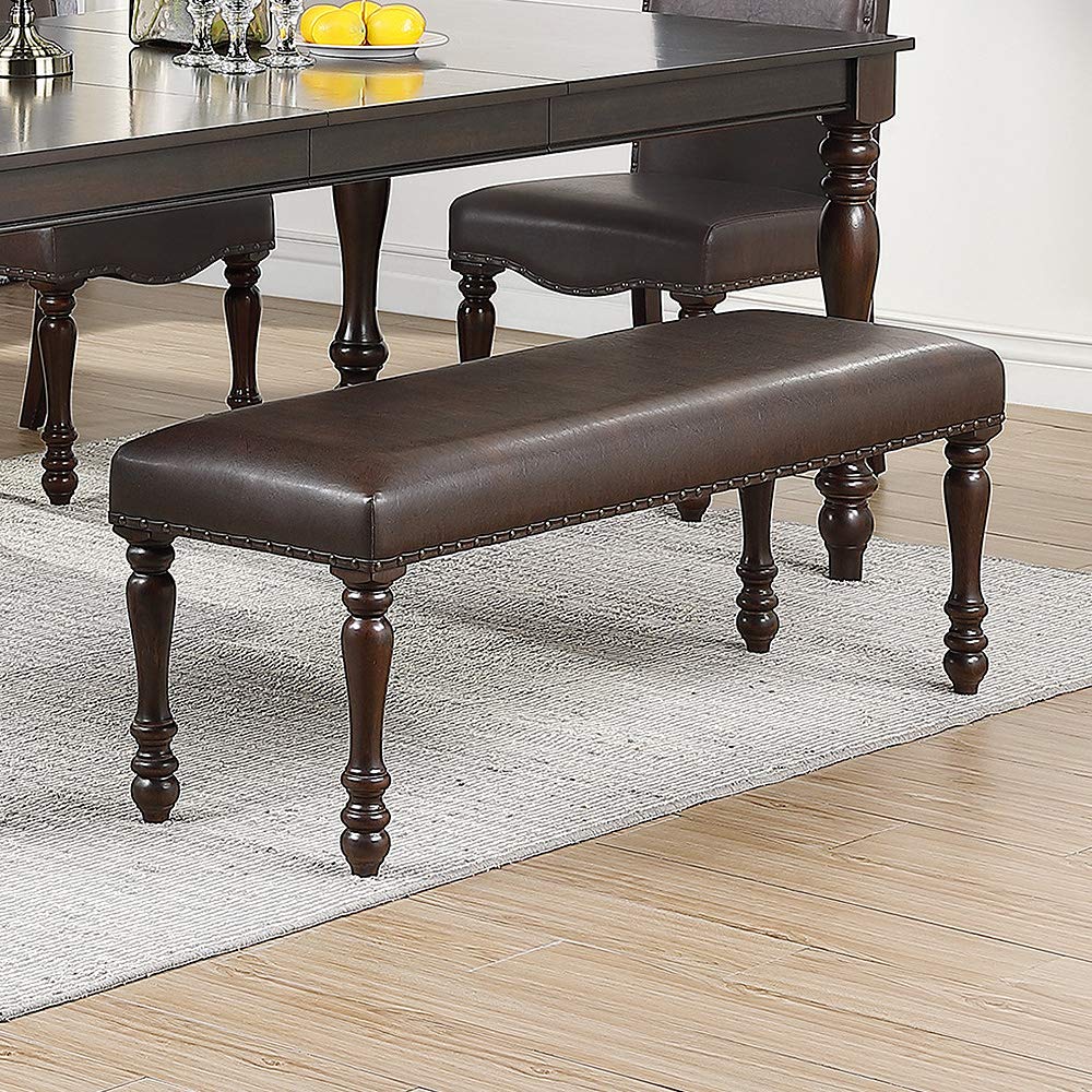 Cherry Finish Faux Leather Bench G2463