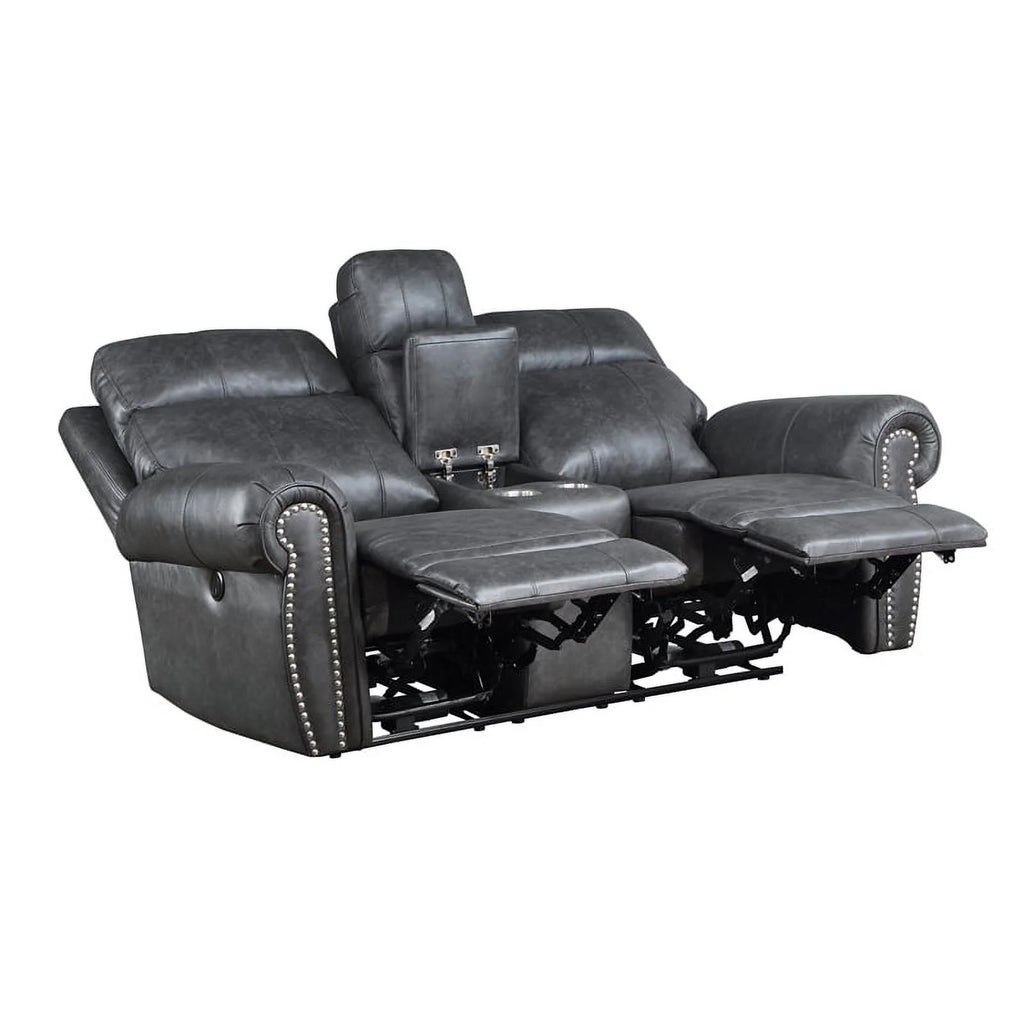 Gray Faux Leather Double Reclining Love Seat S80074