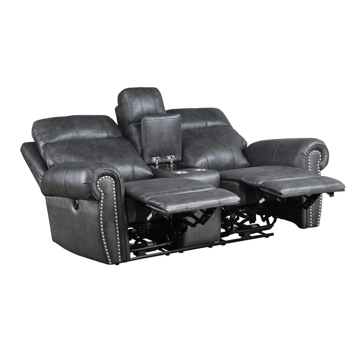 Gray Faux Leather Double Reclining Love Seat S80074
