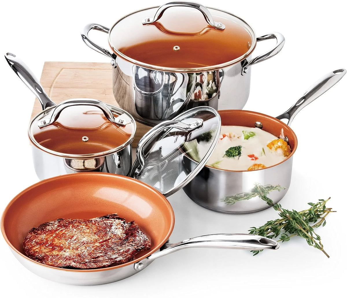 7 Piece Stainless Steel Ceramic Titanium Non Stick Cookware Set Y7213