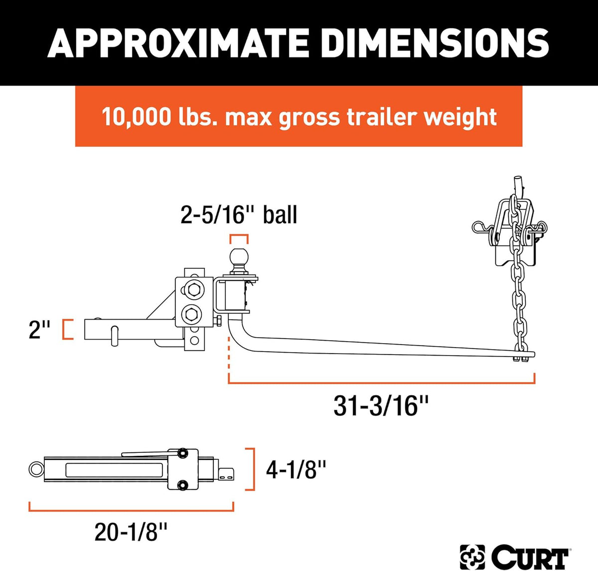 Black Round Bar Weight Distribution Hitch, 2-in Shank, 2-5/16-Inch Ball F9454