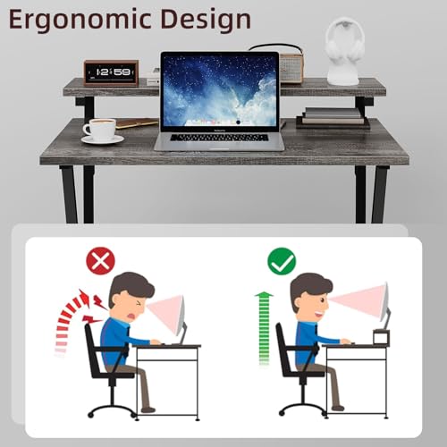 Small Desk with Adjustable Monitor Stand, Grey C77979
