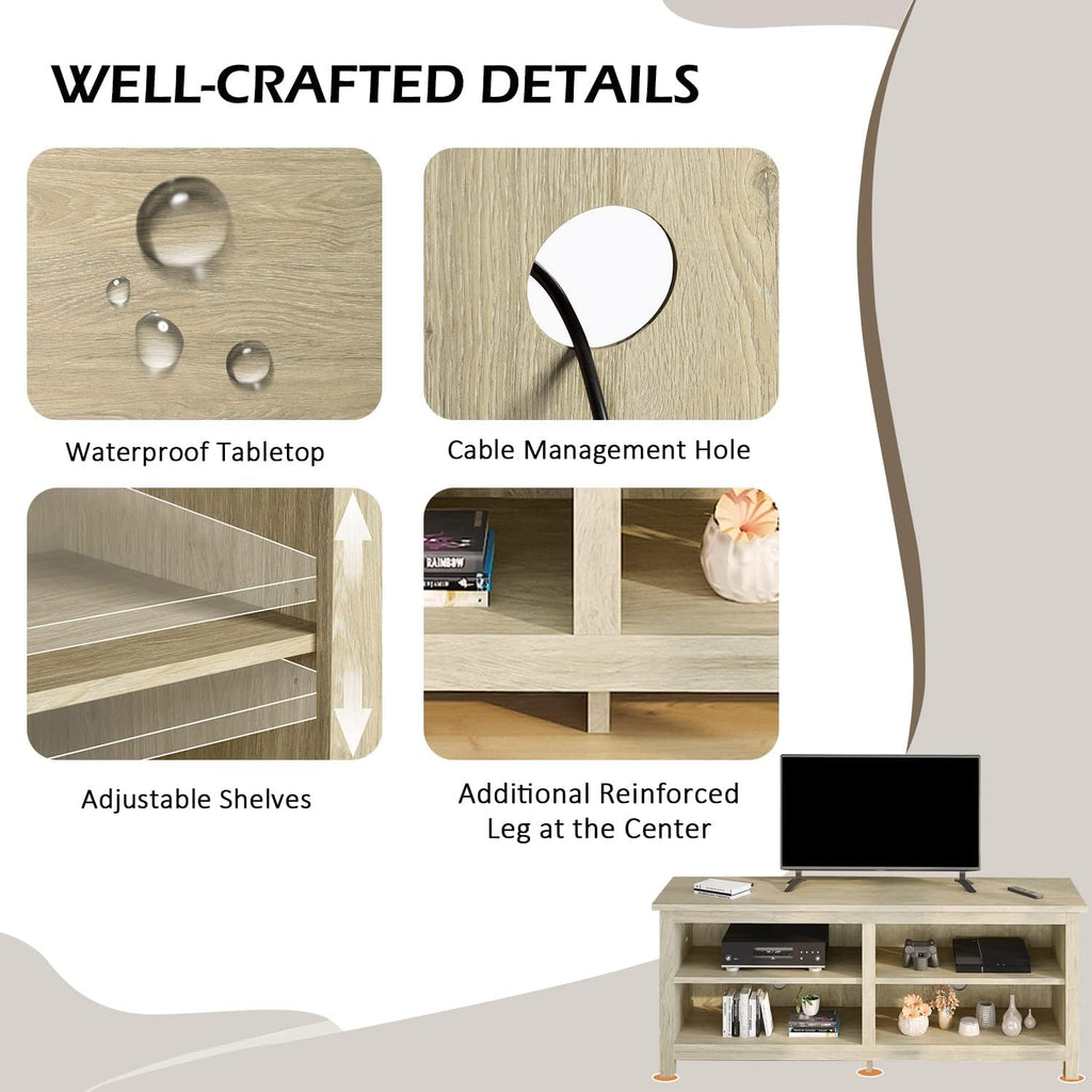 58 Modern TV Stand with 4 Open Storage Cabinets, Oak H726348