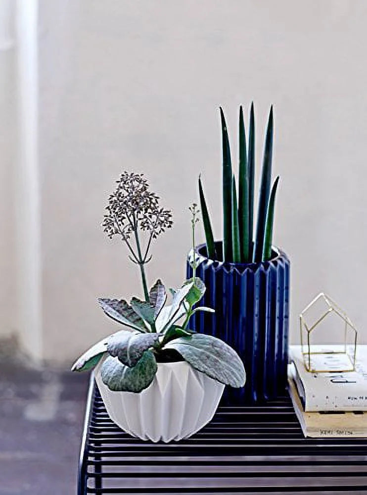 Round White Fluted Ceramic Flower Pot R389868