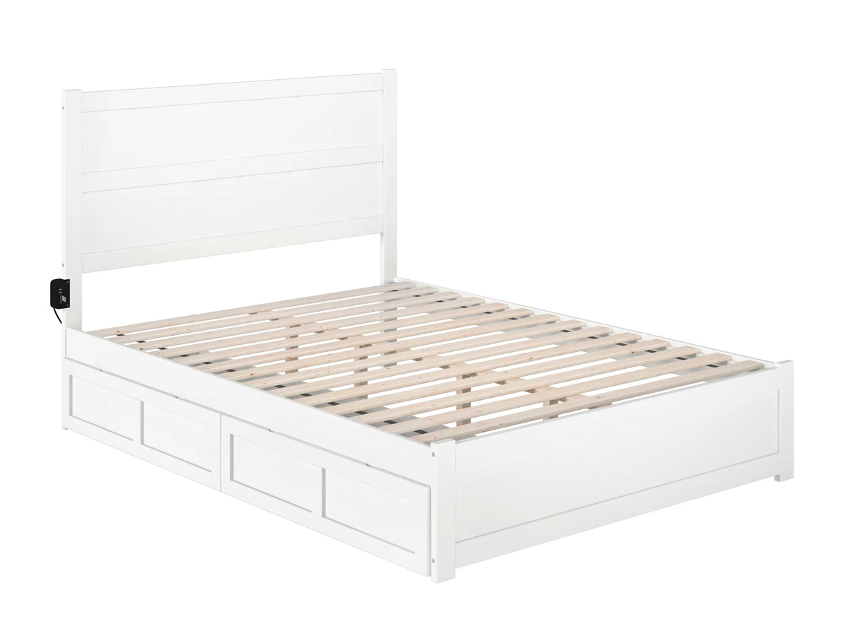 Queen Wood Platform Bed with Headboard Footboard & 2 Storage Drawers, White H462124