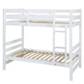 White Wooden Twin Over Twin Bunk Bed with Ladder C118