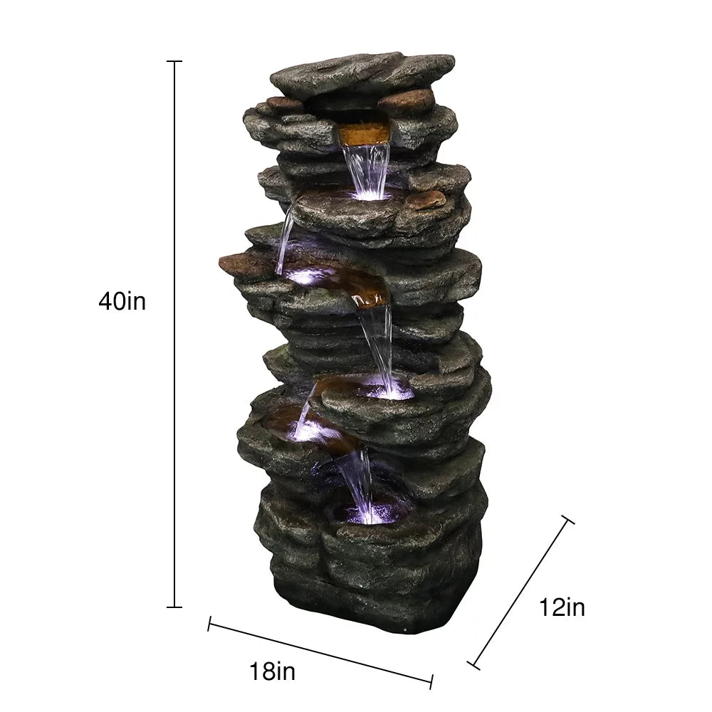 40inches High Outdoor Cascading Waterfall with LED Lights X3105