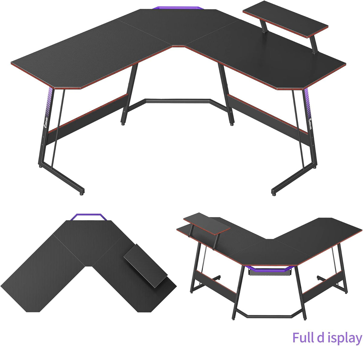 L Shaped Gaming Desk 53 inch Carbon Fiber Surface with Cable Tray E272133