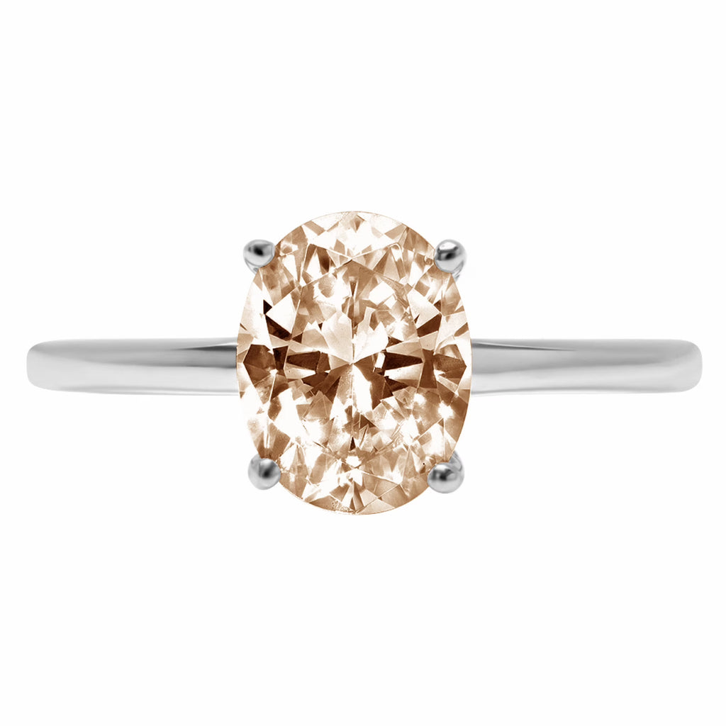 Oval Cut Brown Champagne Simulated Diamond 18k White Gold Solitaire Ring Size 3.5 B458