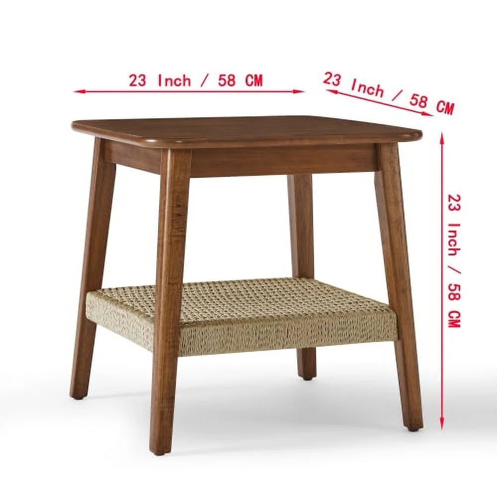 23" Mid-Century Side Table with Woven Shelf X466