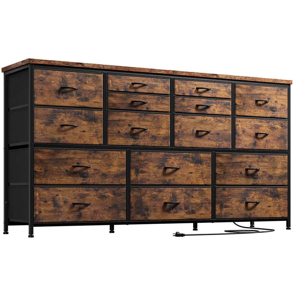 Black 16 Drawer Fabric Dresser TV Stand with Power Outlet X9407