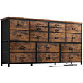 Black 16 Drawer Fabric Dresser TV Stand with Power Outlet X9407