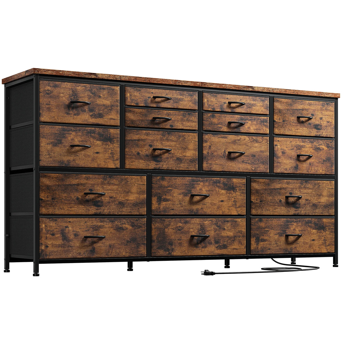 Black 16 Drawer Fabric Dresser TV Stand with Power Outlet X9407