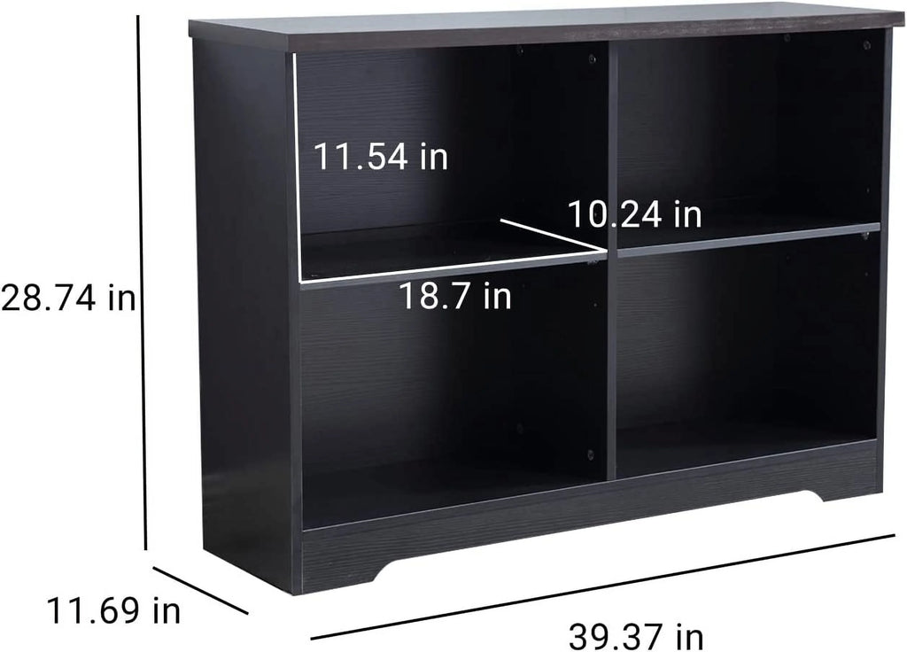 2 Tier 4 Open Shelf Wood Bookcase N7956