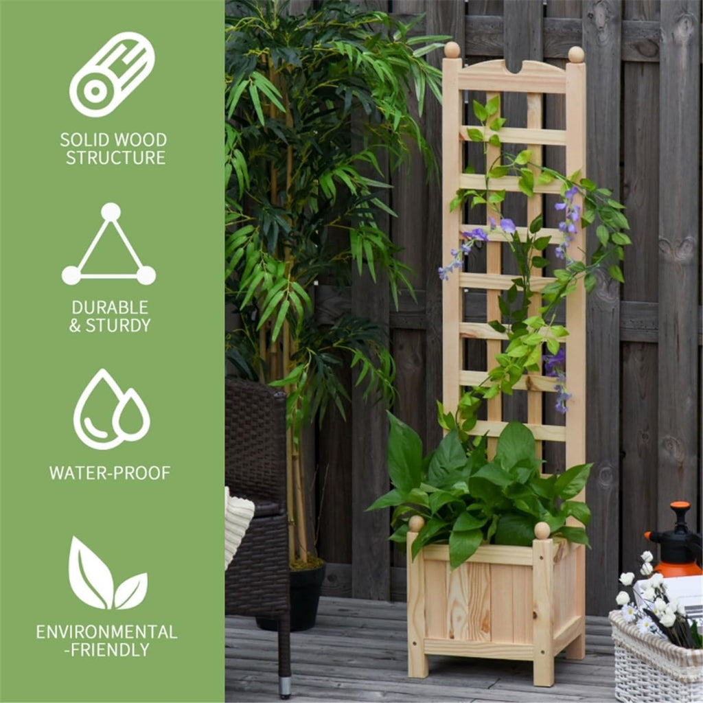 Raised Garden Bed Wood Planter with Trellis J78138