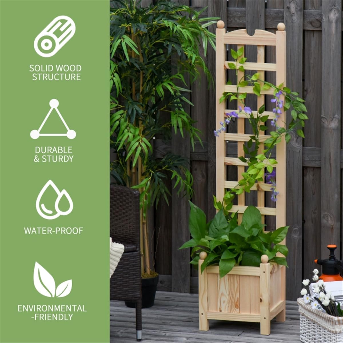 Raised Garden Bed Wood Planter with Trellis J78138