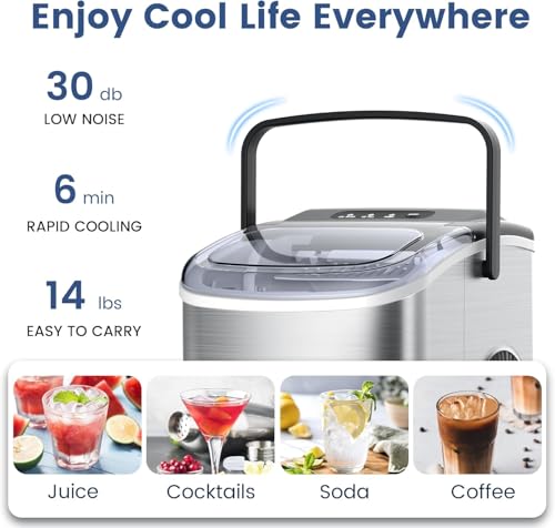 Stainless Steel Countertop Ice Maker, 26.5Lbs per Day, Portable with Auto-Cleaning N574
