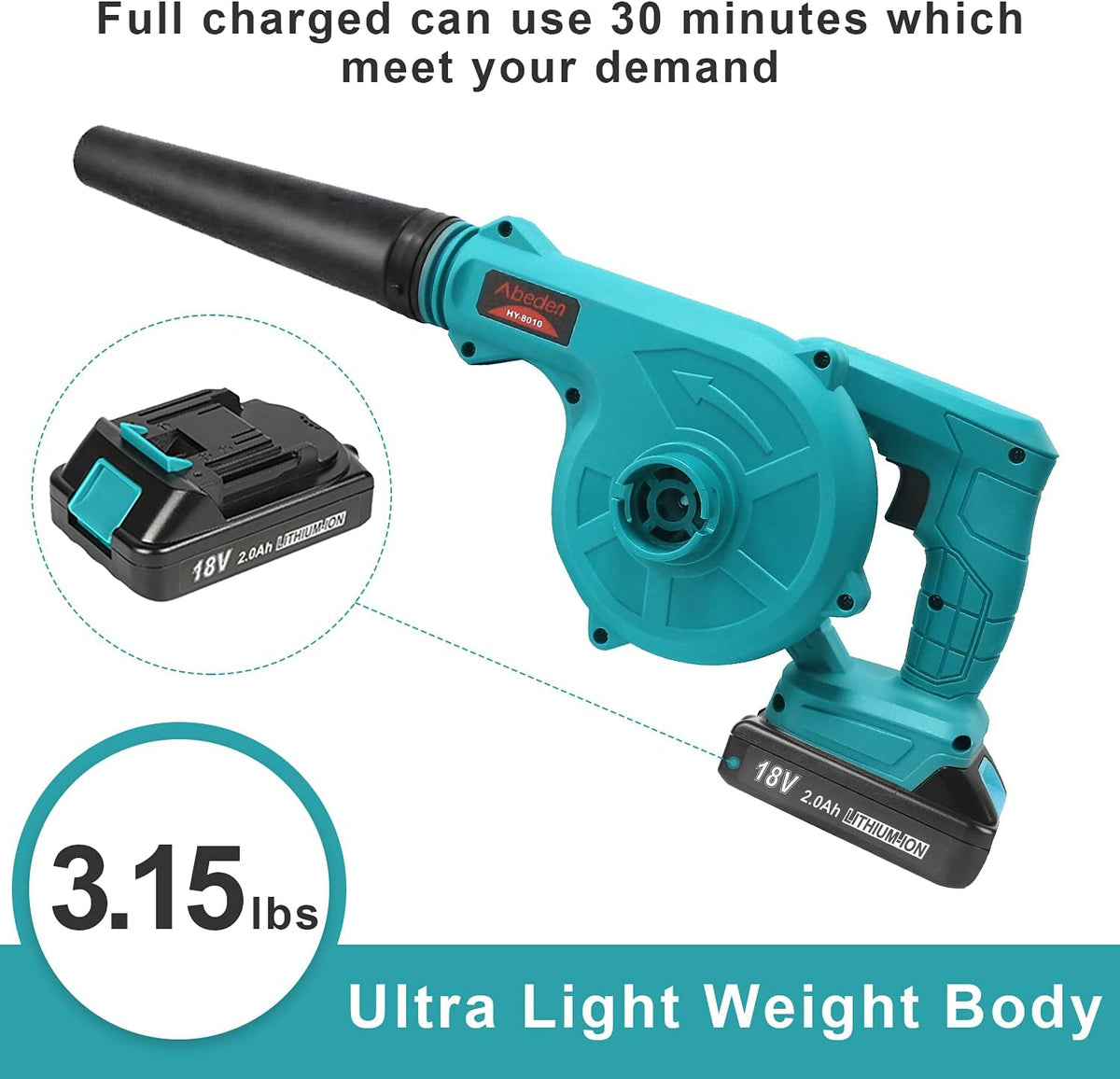 Cordless 2-in-1 Electric Handheld Leaf Blower with 2 Pack 18V 2.0 Ah Lithium Battery P44620