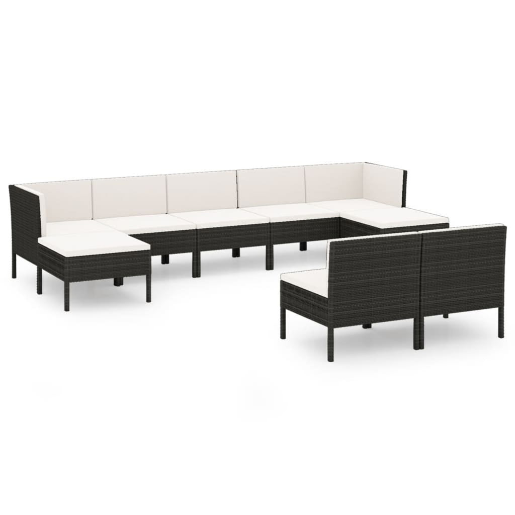 9 Piece Poly Rattan Outdoor Sectional Sofa Set with Cushions W8858