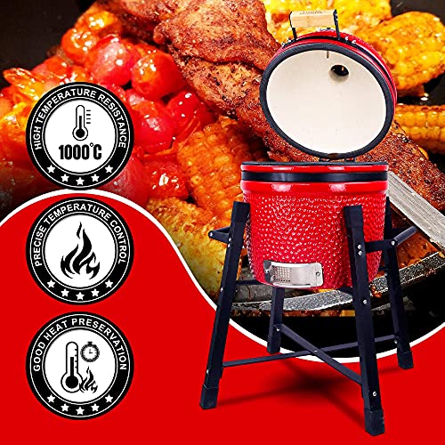 15" Ceramic Charcoal BBQ Grill and Smoker with Stainless Steel Grates V275733