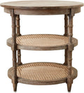 Round Mango Wood Table with Two Cane Shelves T2023