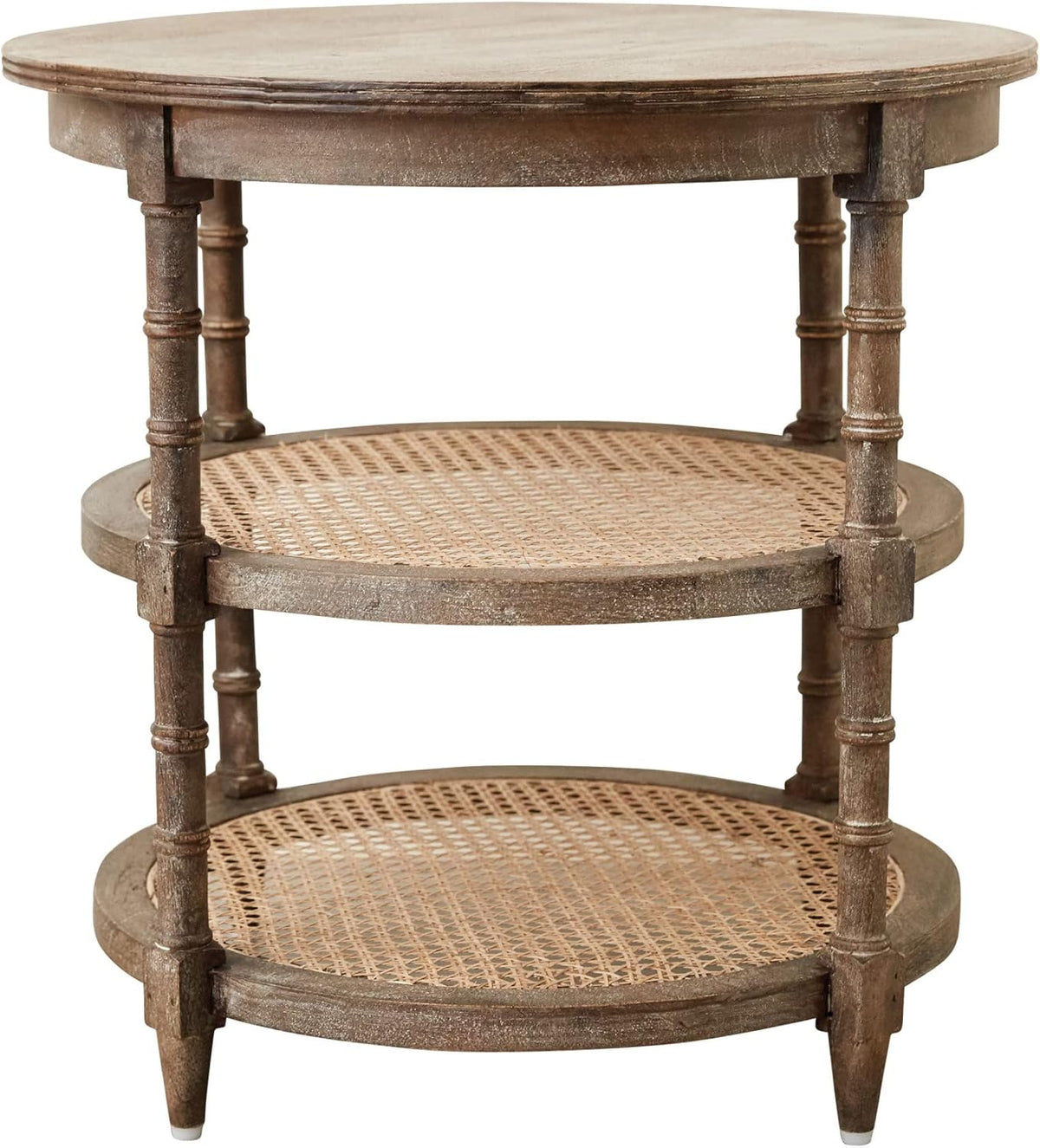 Round Mango Wood Table with Two Cane Shelves T2023