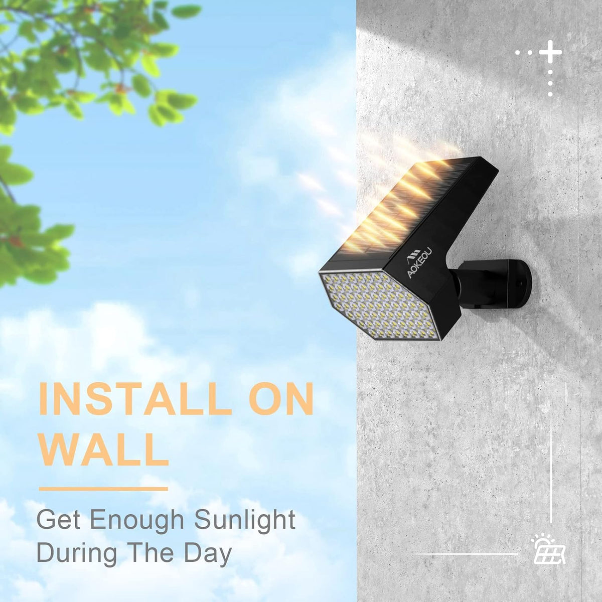 Solar Landscape Spotlights Outdoor, 4 Modes LED Waterproof Wall Light O8448