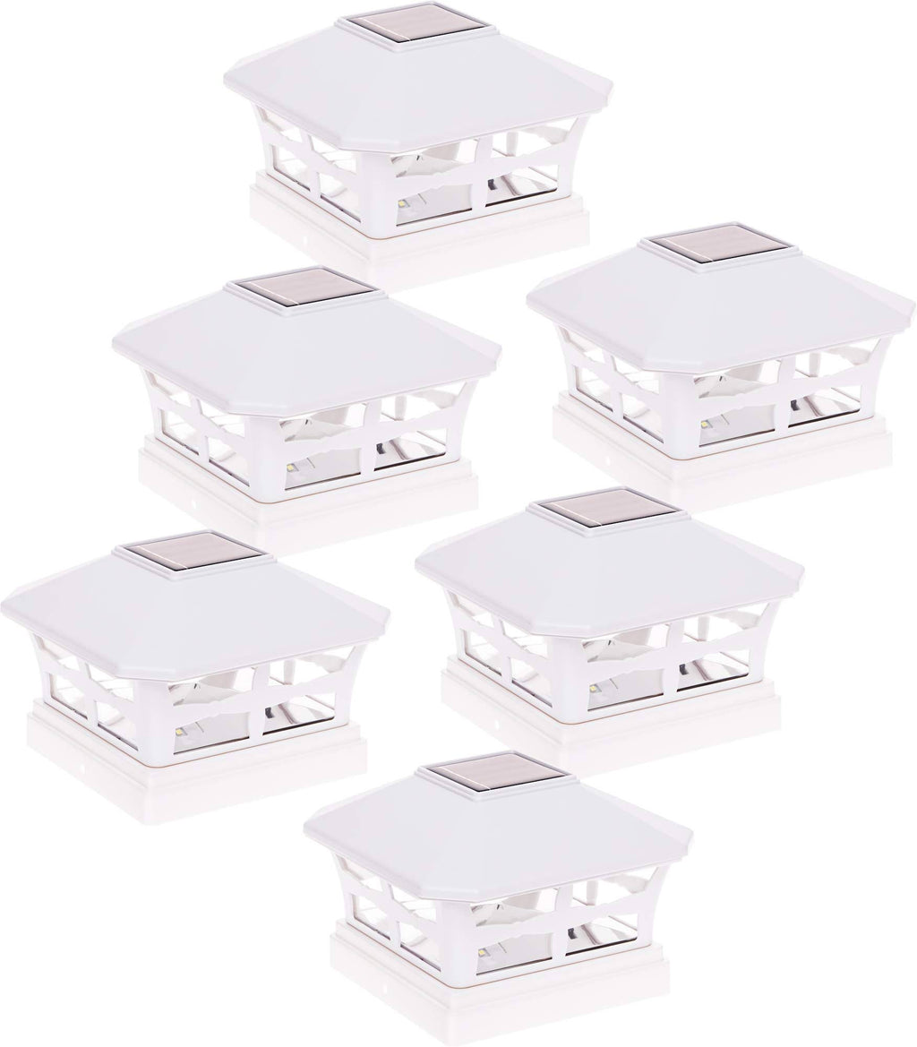 6 Pack White Solar Powered Post Cap Light V28855