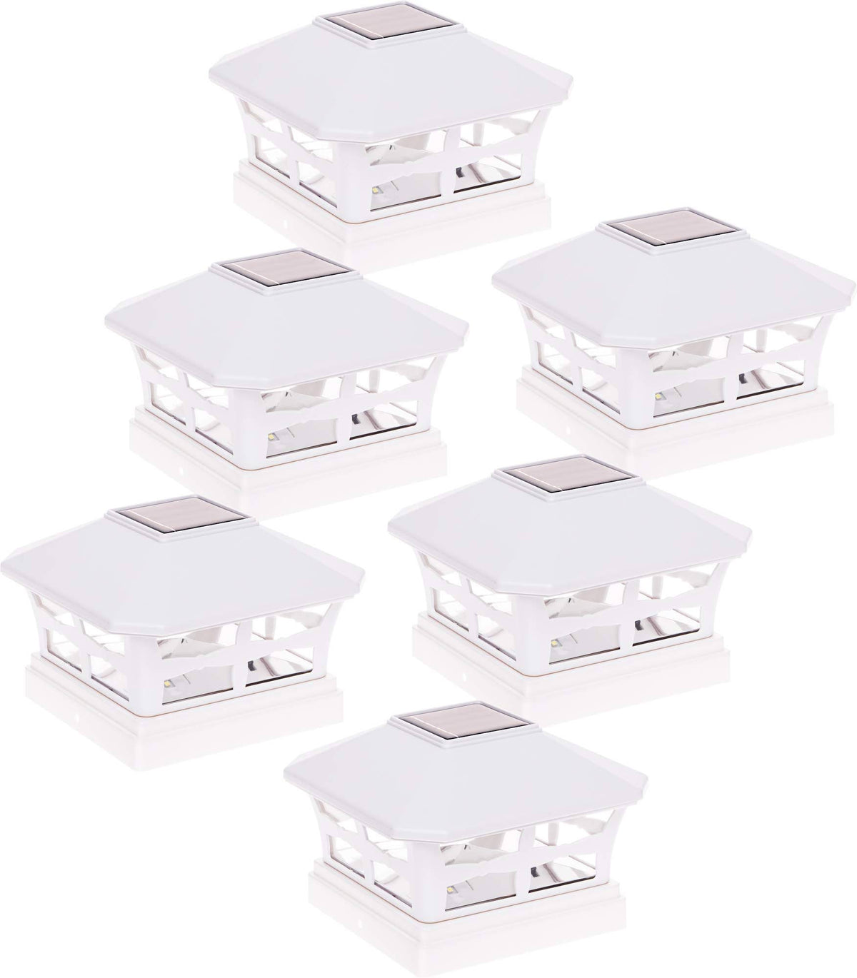 6 Pack White Solar Powered Post Cap Light V28855