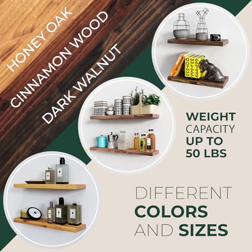 Solid Wood Floating Shelves, Set of 2, Honey Oak P252