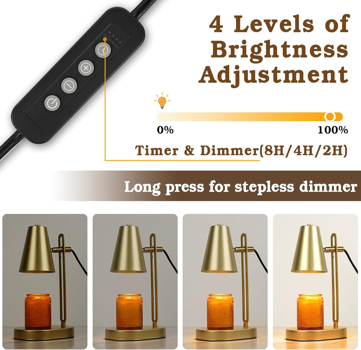 Candle Warmer Lamp with Timer, Adjustable Dimmable, 2 Bulbs R6526